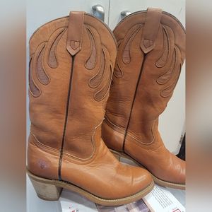 Frye Tan Leather Western Heeled Boots